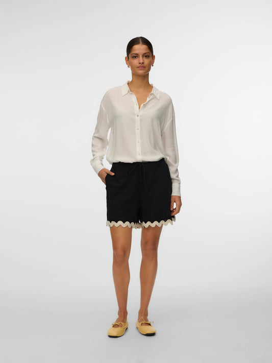 Organic Cotton Scallop Trim Shorts - Black or Ivory