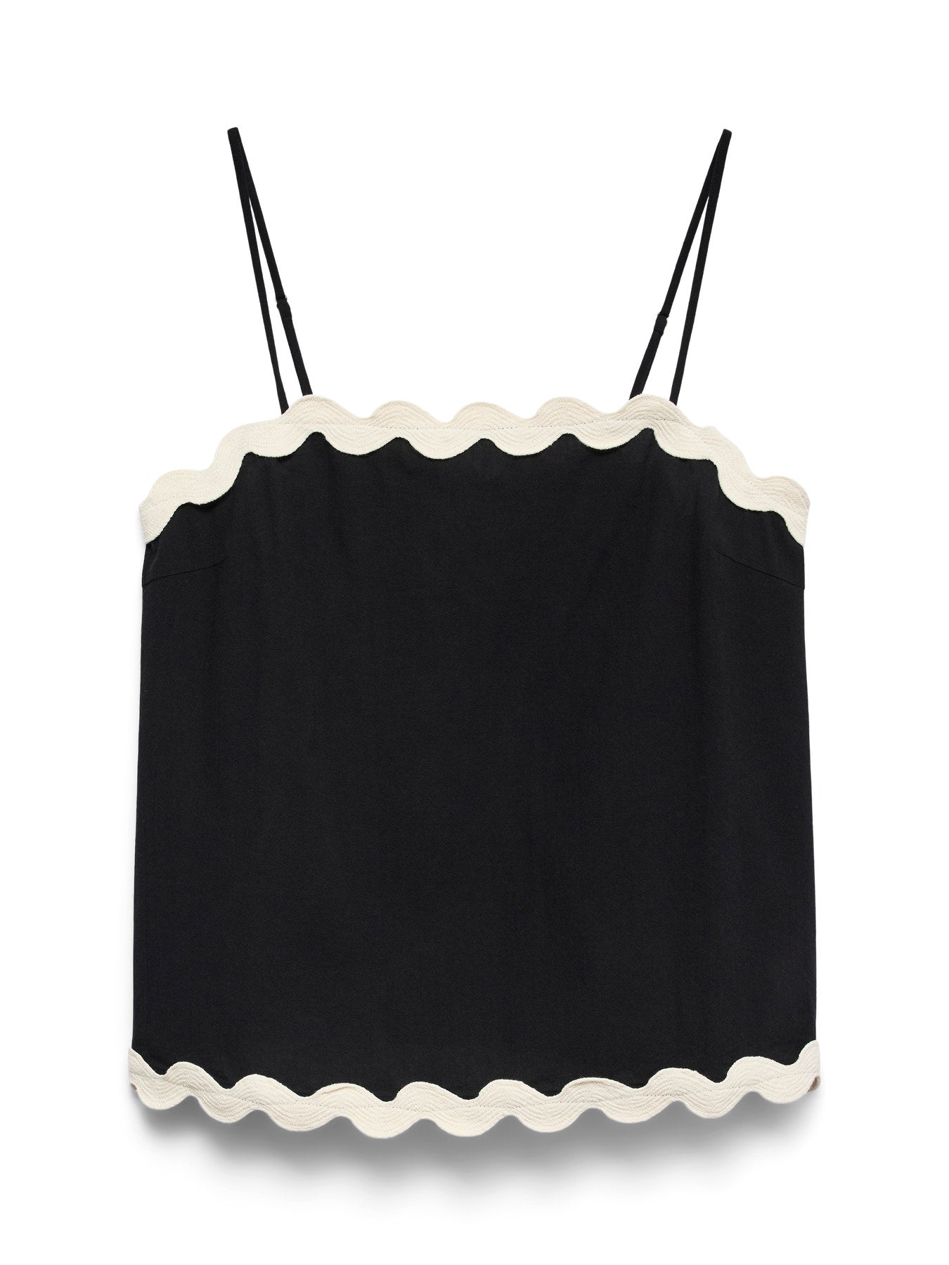 Organic Cotton Scallop Trim Singlet - Black or Ivory