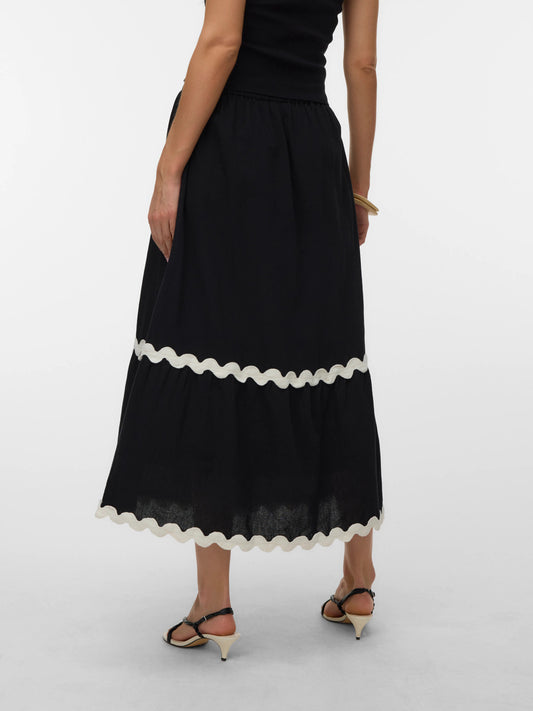 Organic Cotton Scallop Trim Ankle Skirt - Black or Ivory