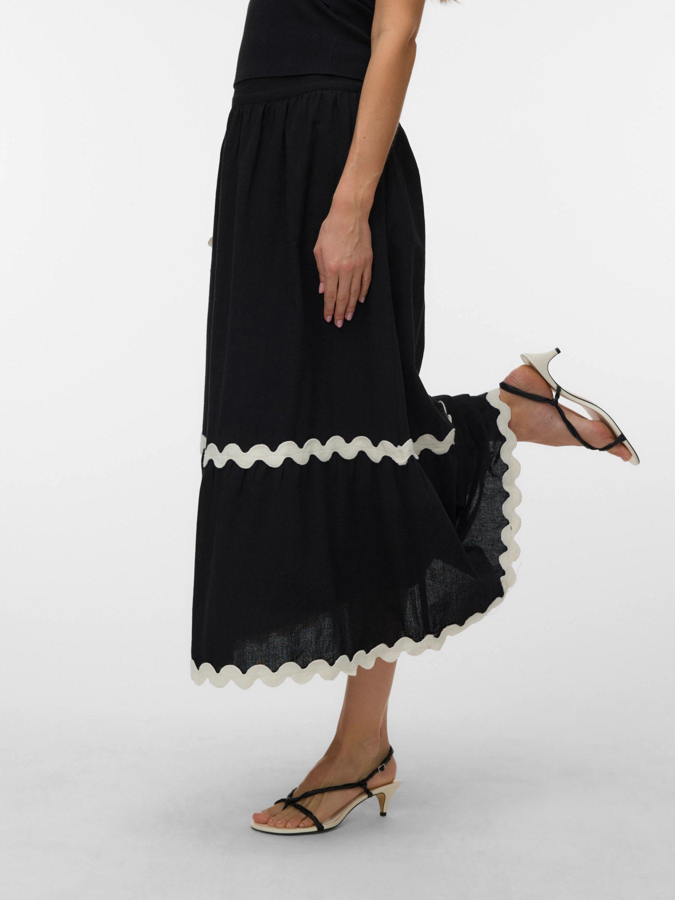 Organic Cotton Scallop Trim Ankle Skirt - Black or Ivory