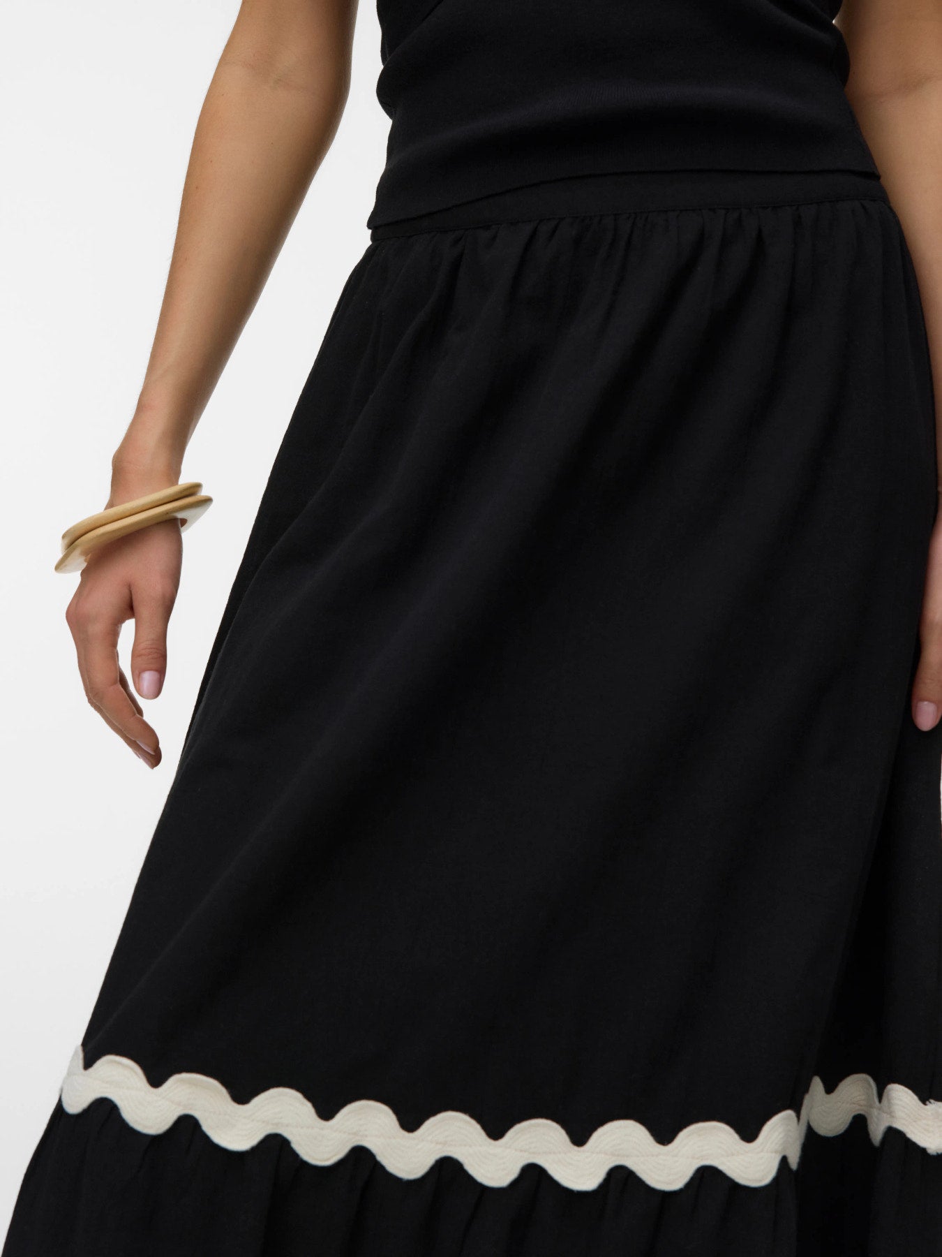 Organic Cotton Scallop Trim Ankle Skirt - Black or Ivory