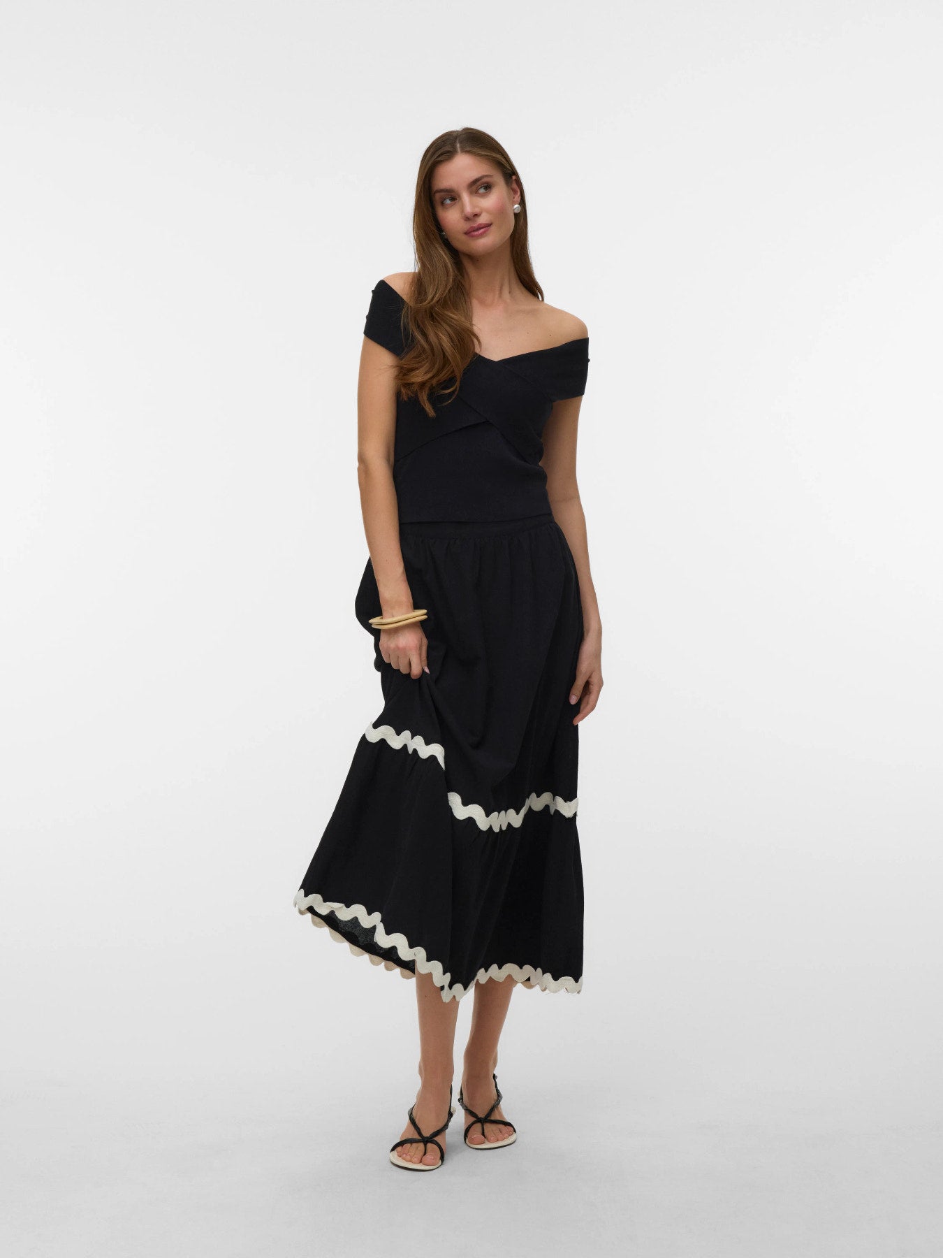 Organic Cotton Scallop Trim Ankle Skirt - Black or Ivory
