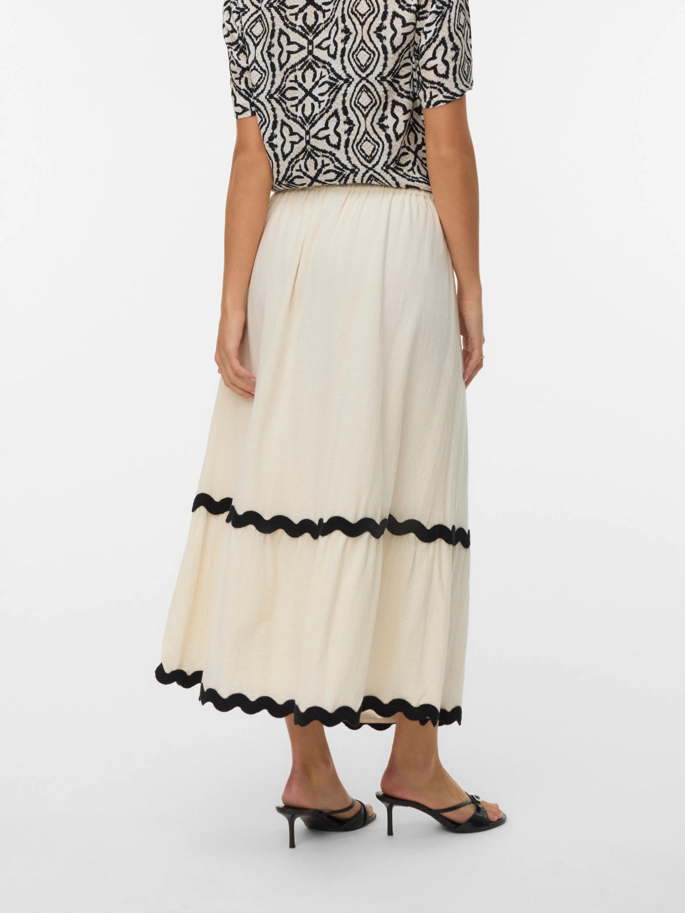 Organic Cotton Scallop Trim Ankle Skirt - Black or Ivory