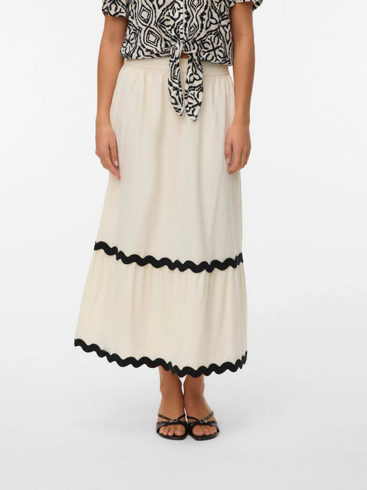 Organic Cotton Scallop Trim Ankle Skirt - Black or Ivory