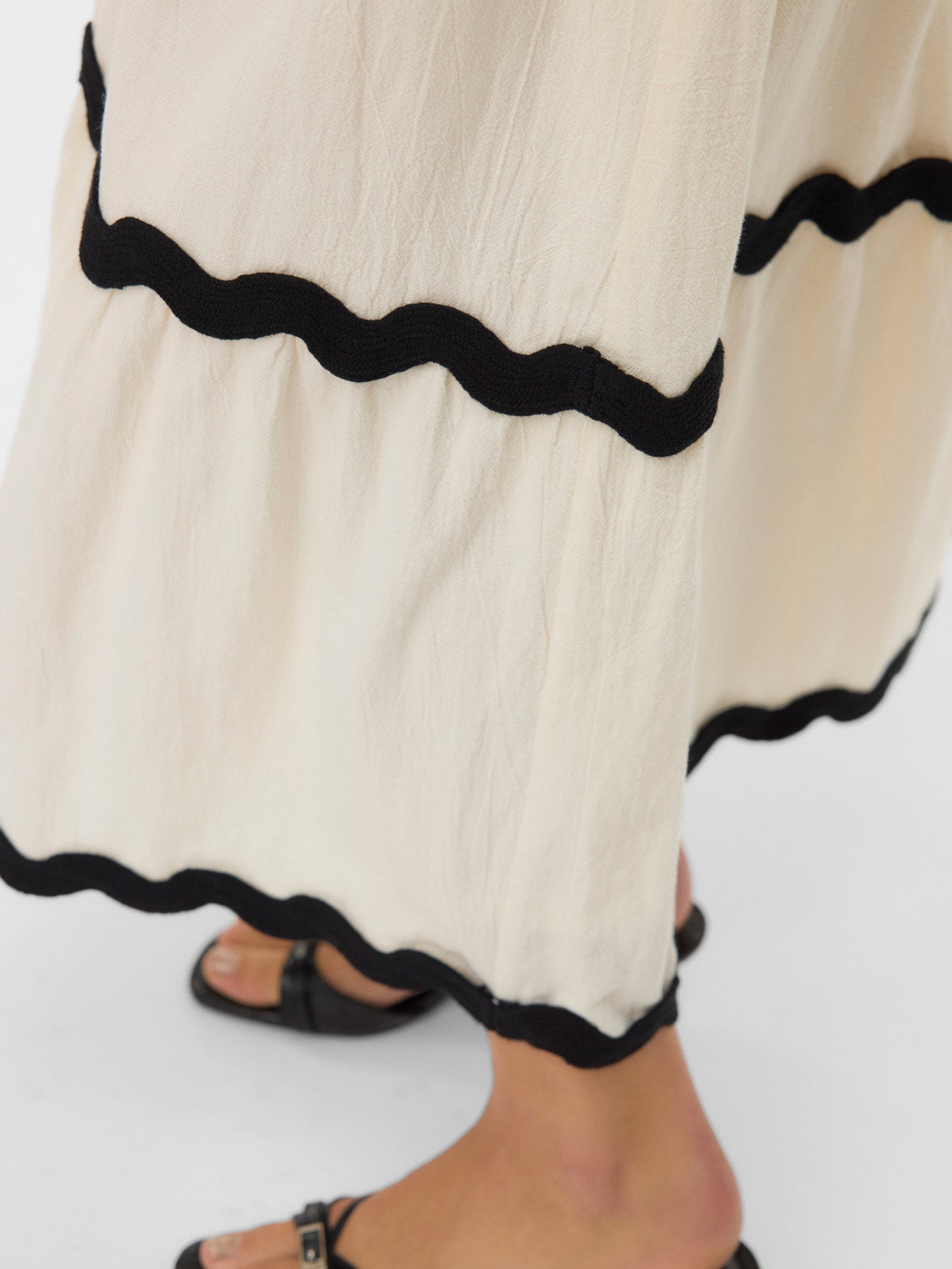 Organic Cotton Scallop Trim Ankle Skirt - Black or Ivory
