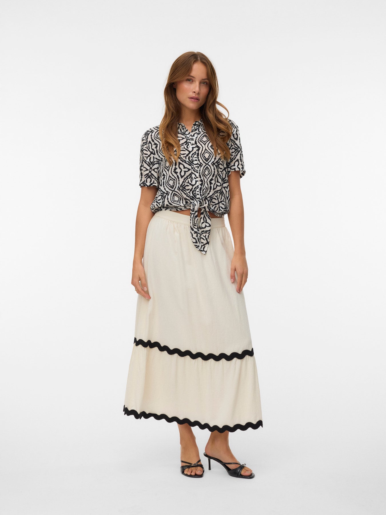 Organic Cotton Scallop Trim Ankle Skirt - Black or Ivory