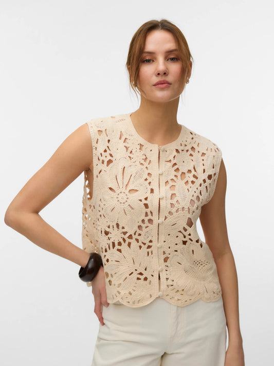 Round Neck Summer Vest / Open Weave Sleeveless Waistcoat
