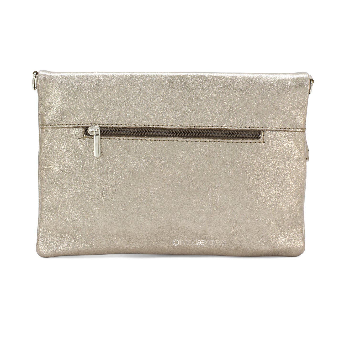 Fold Over Leather Clutch - Bronze