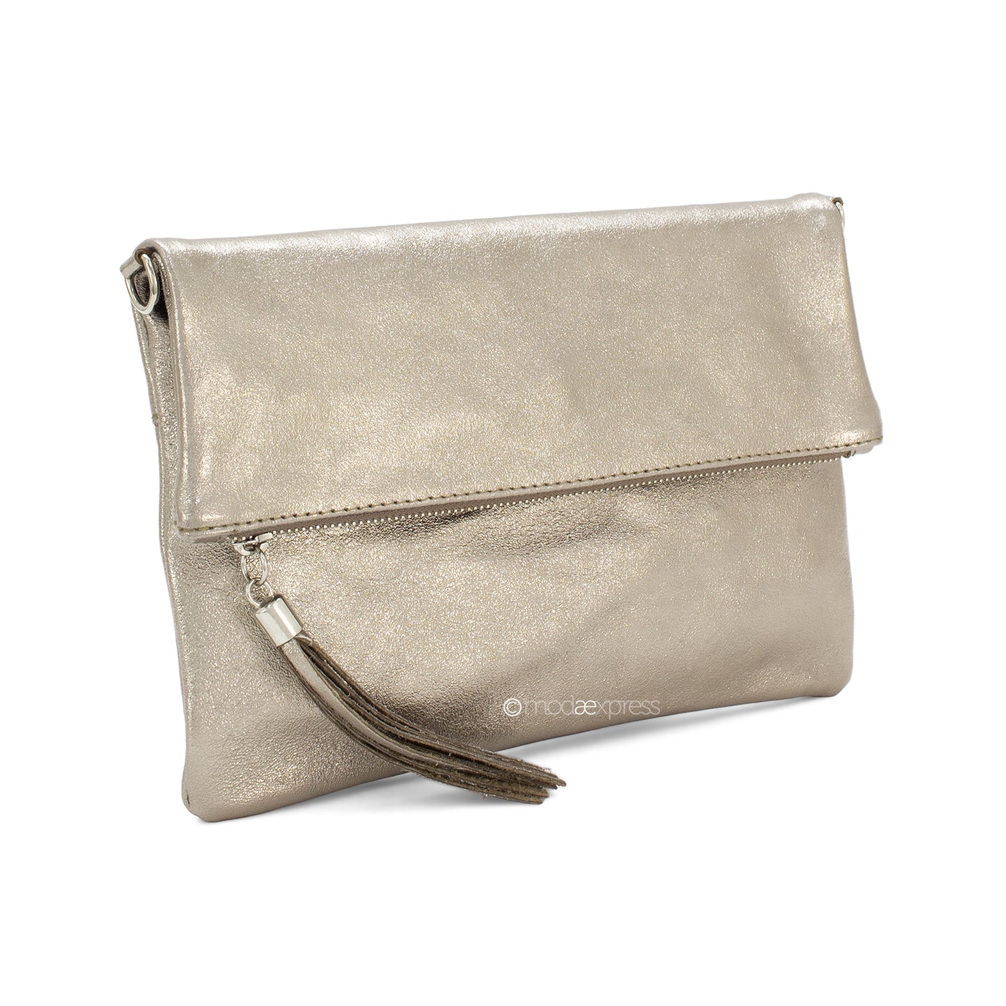 Fold Over Leather Clutch - Bronze