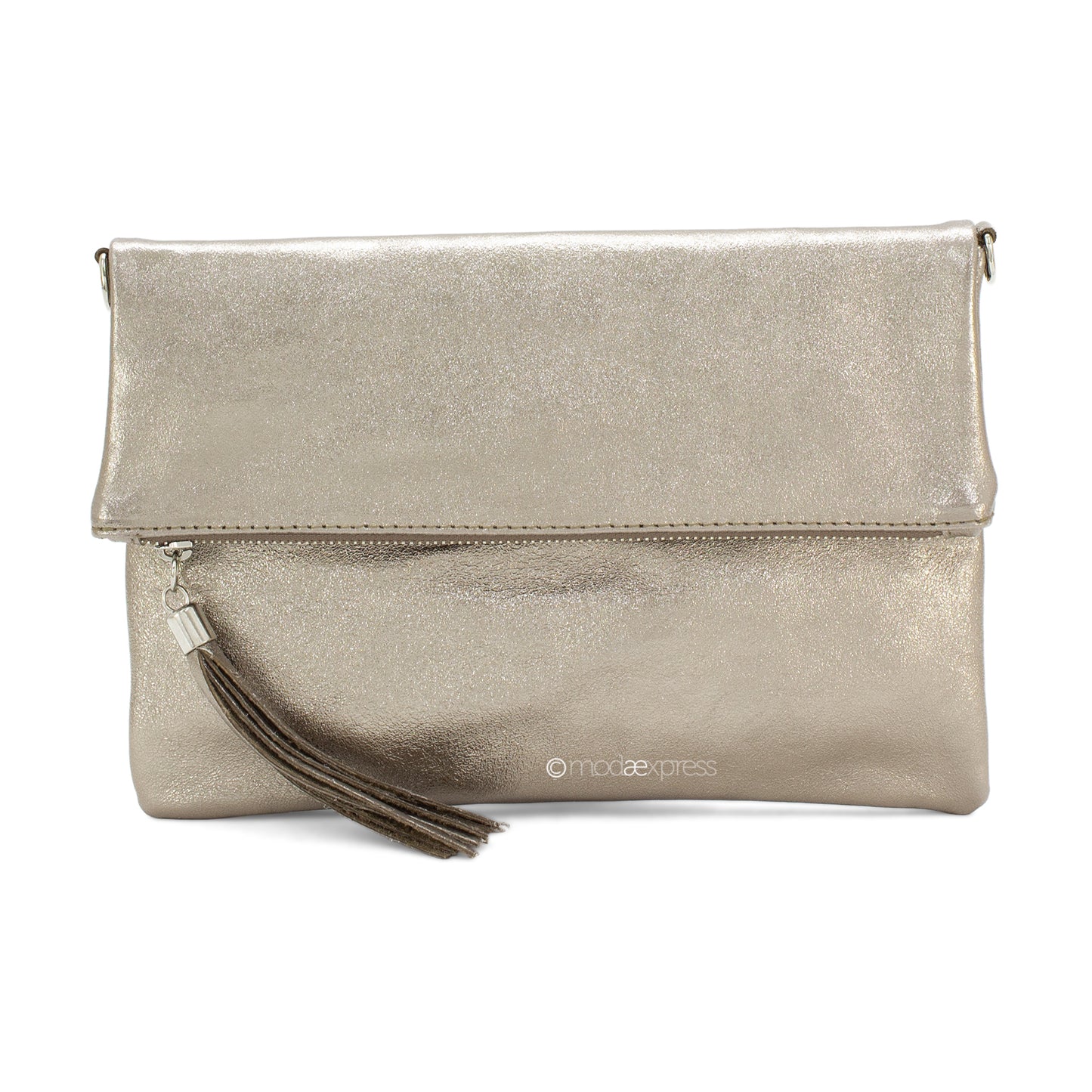 Fold Over Leather Clutch - Bronze