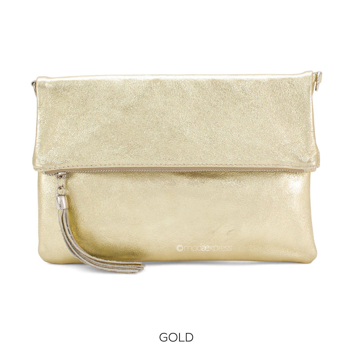 Fold Over Leather Clutch - Gold