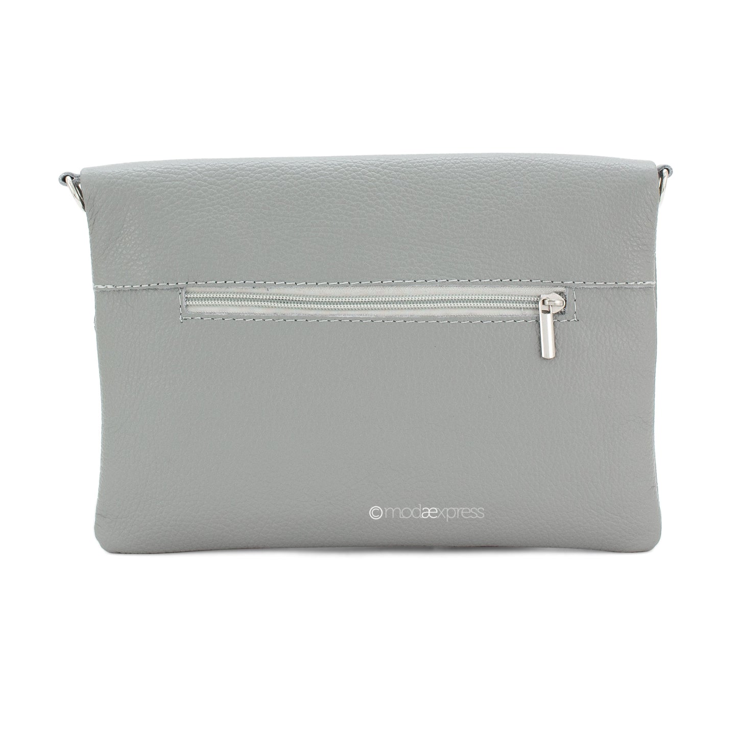 Fold Over Leather Clutch - Light Grey
