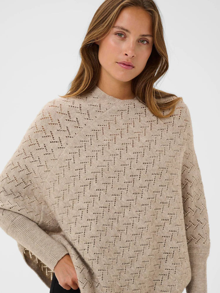 V Neck Long Sleeve Ponchco - Three Colours