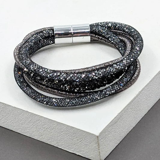 Multistrand Fabric and Crystal Mesh Bracelet