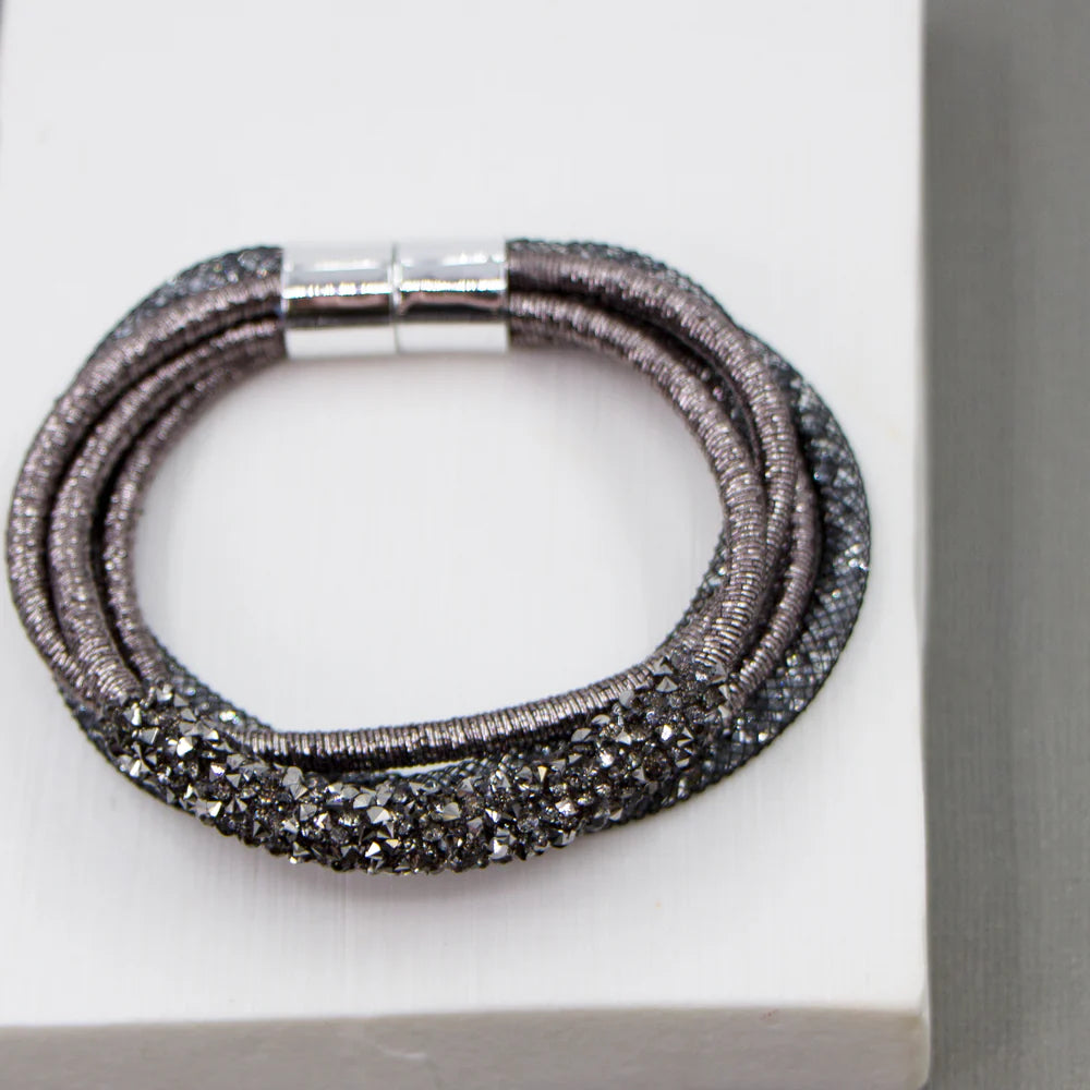Multistrand Fabric and Crystal Mesh Bracelet
