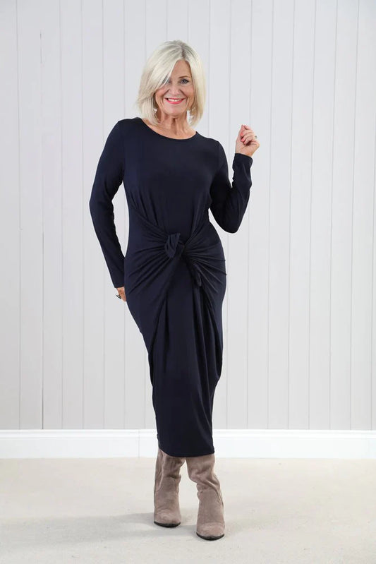 Stretchy Long Sleeved Midi Dress (4 Colours) - Navy