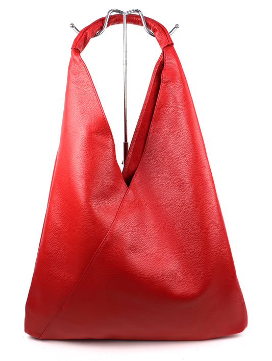 Slouchy Leather Tote Bag - Red
