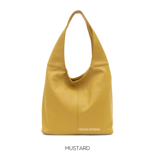 Leather Plain Hobo Bag - Yellow
