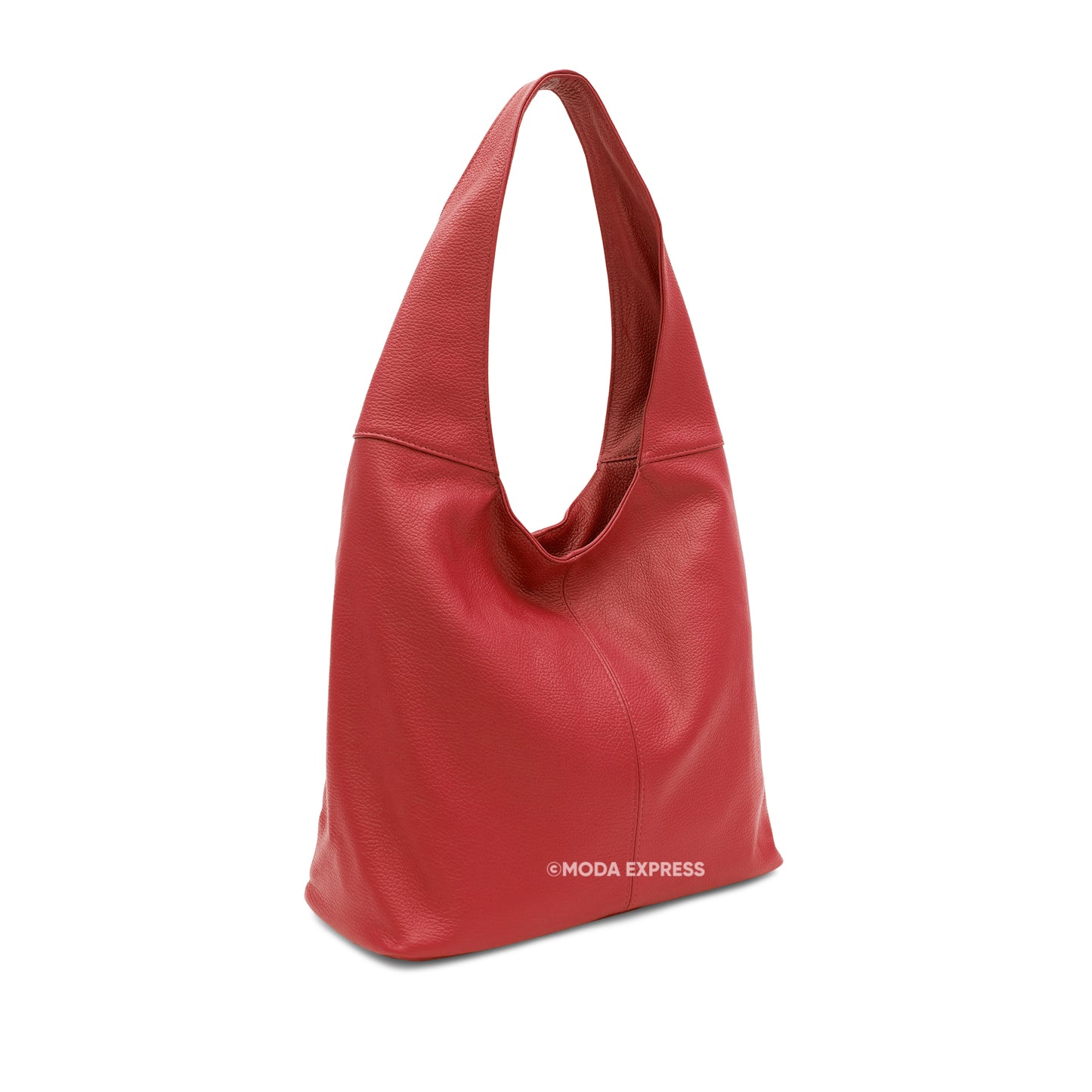 Leather Plain Hobo Bag - Red