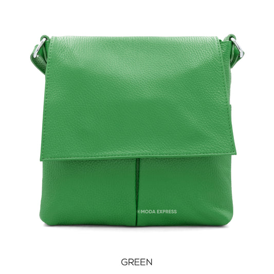Leather Crossbody Bag with Two Pockets - Green