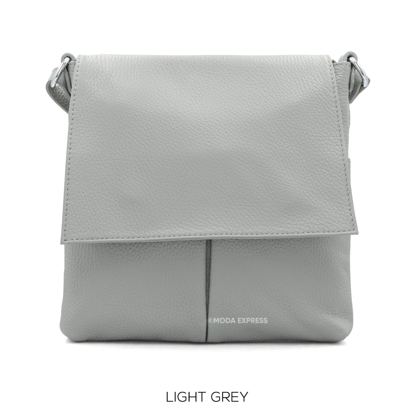 Leather Crossbody Bag with Two Pockets - LIght Grey
