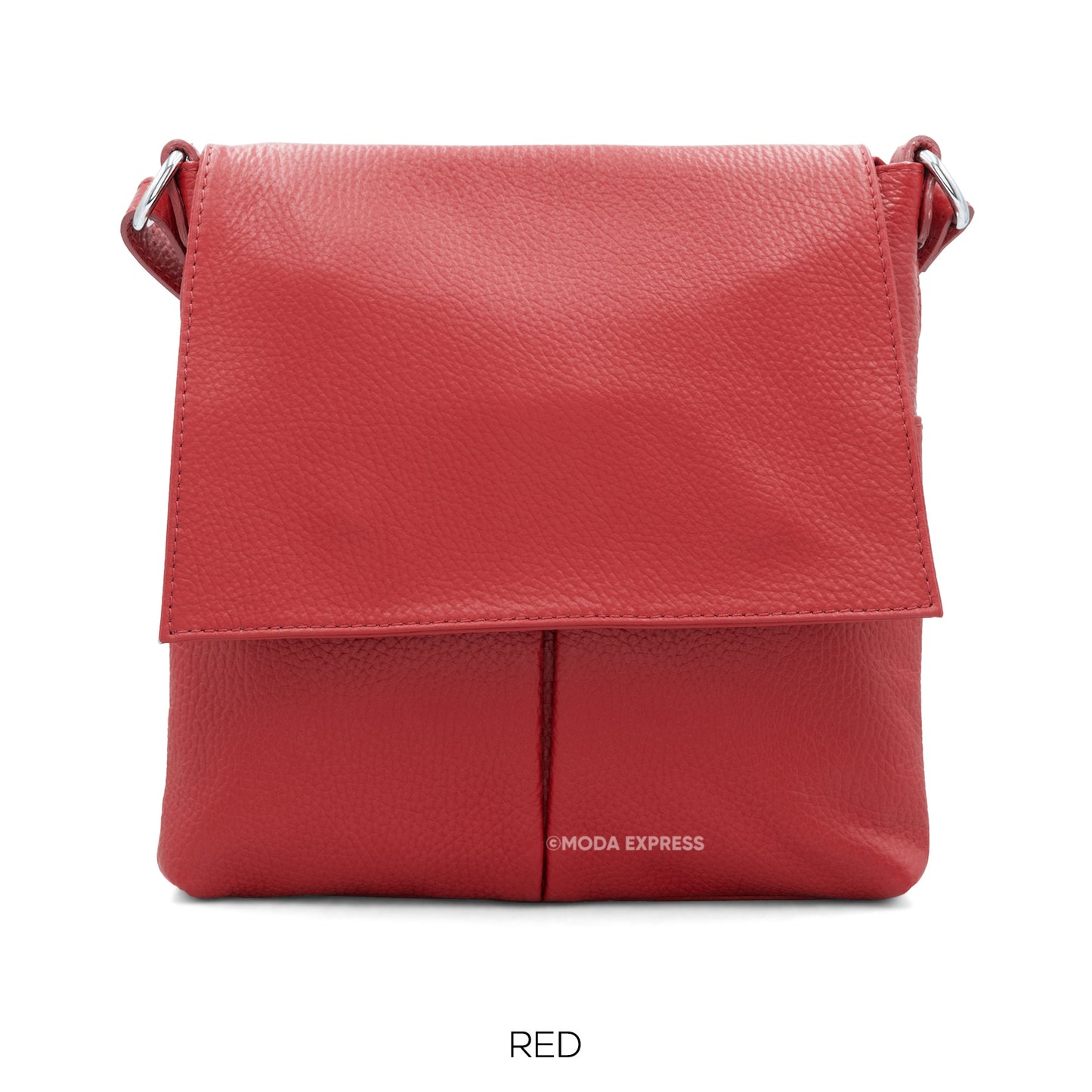 Leather Crossbody Bag with Two Pockets - Red