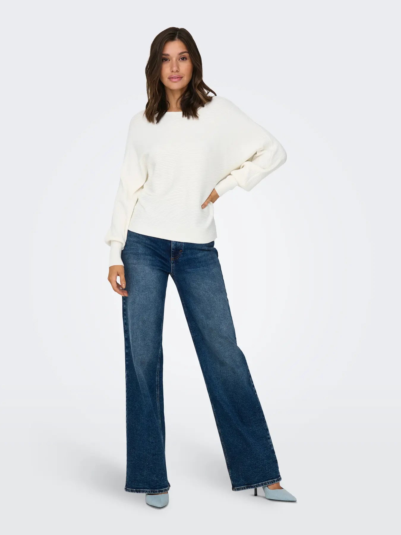 Boat Neck Batwing Sleeve Jumper - Ivory