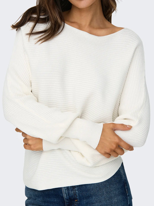 Boat Neck Batwing Sleeve Jumper - Ivory