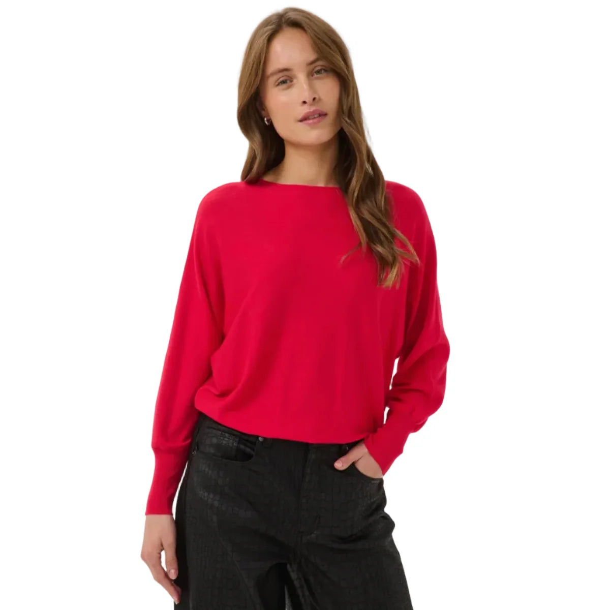 Fine Knit Batwing Jumper - Red, Beige or Blue