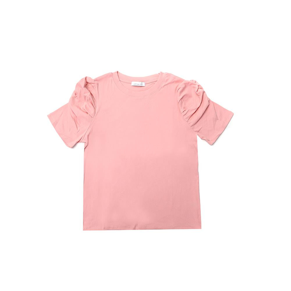 T-shirt Top With Ruched Sleeves - Pink