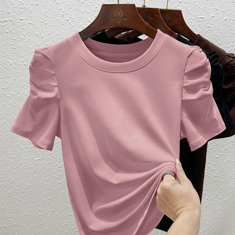T-shirt Top With Ruched Sleeves - Pink