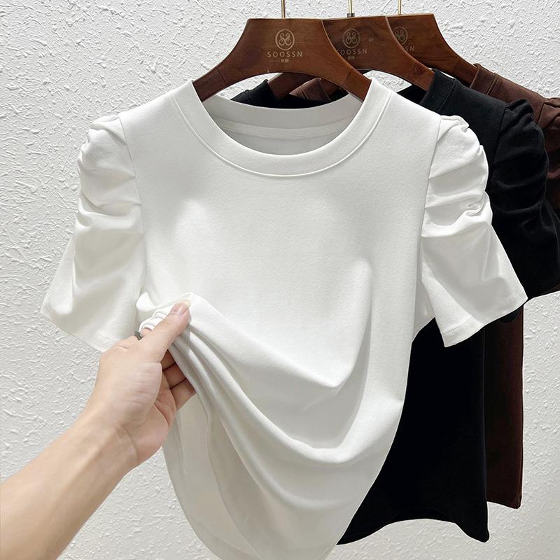 T-shirt Top With Ruched Sleeves - White