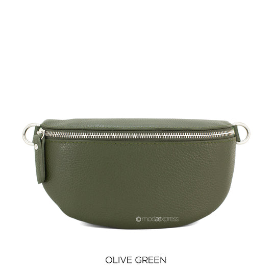 Leather Medium Bum Bag - Olive Green