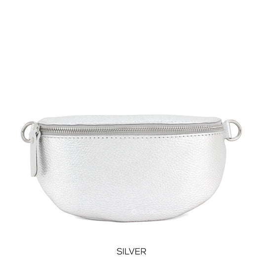 Leather Medium Bum Bag - Silver