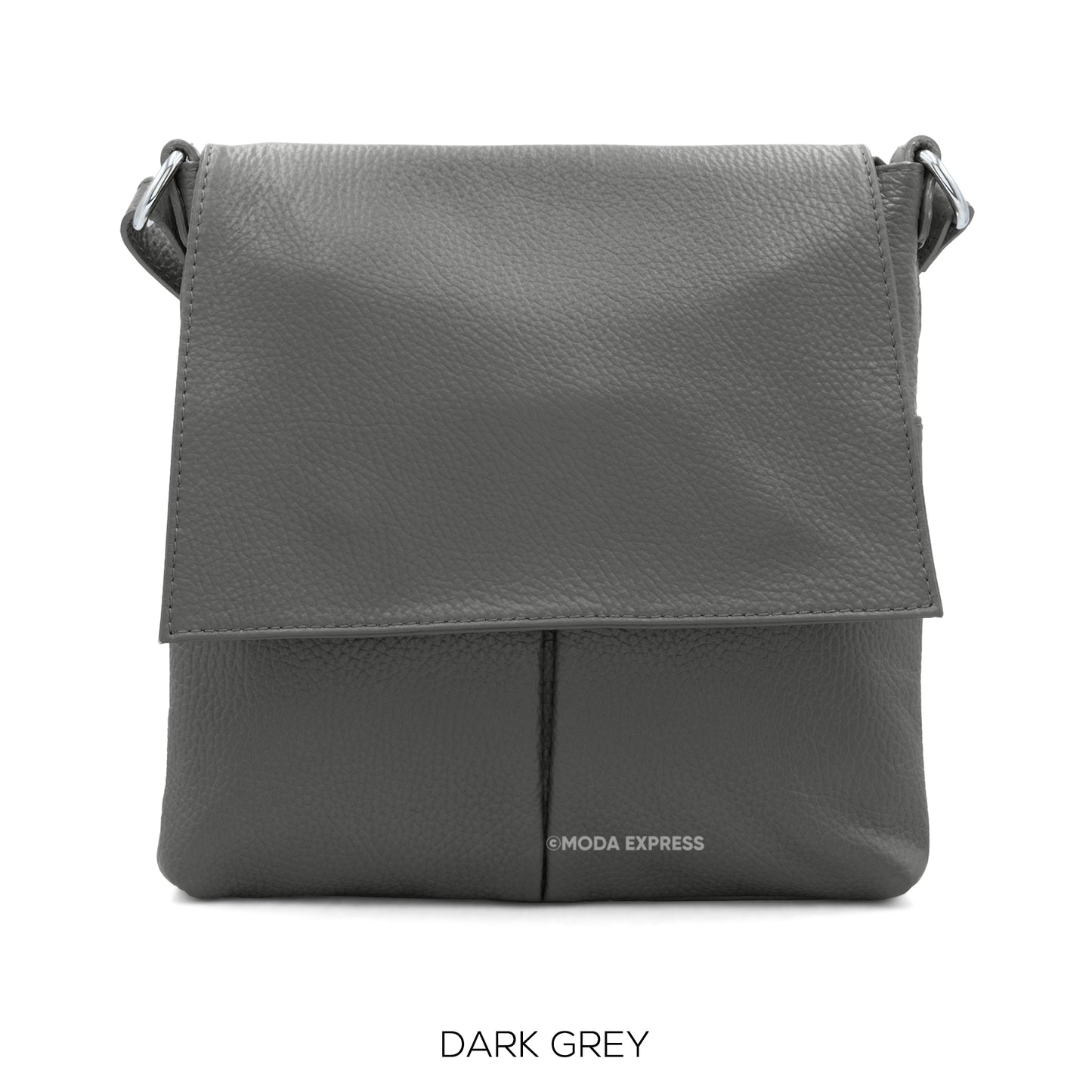 Leather Crossbody Bag with Two Pockets - Grey