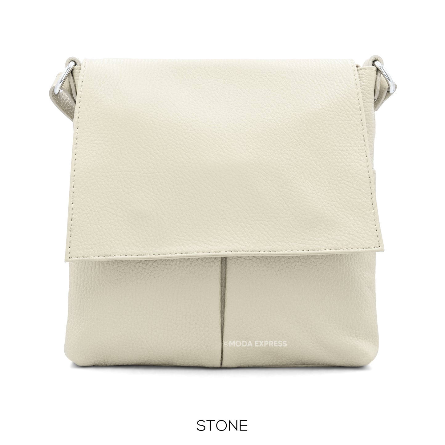 Leather Crossbody Bag with Two Pockets - Stone