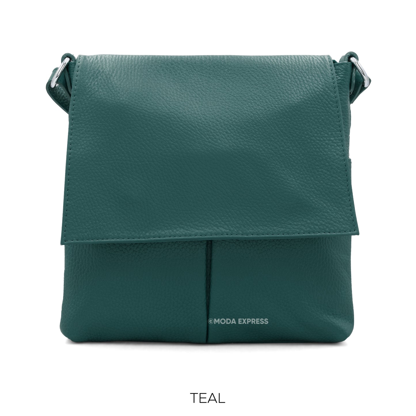Leather Crossbody Bag with Two Pockets - Teal