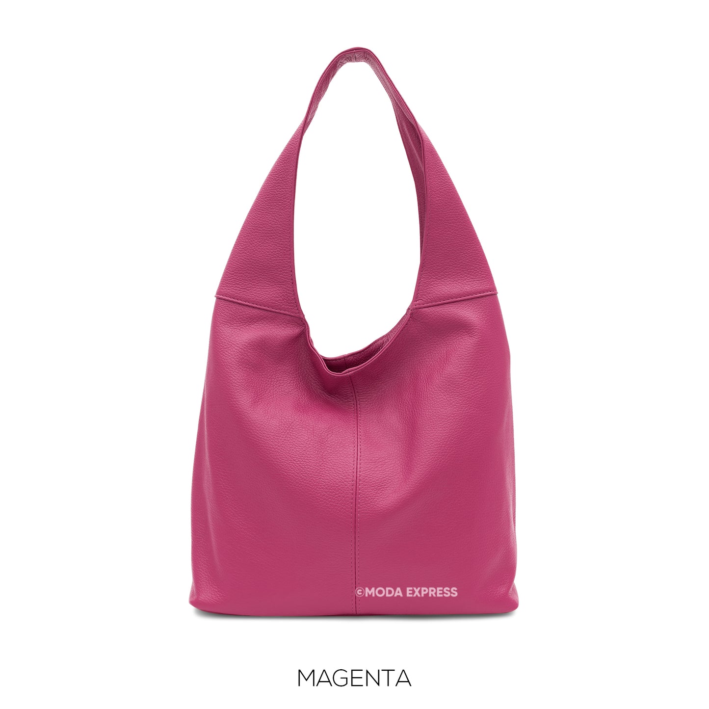 Leather Plain Hobo Bag - Cerise Pink