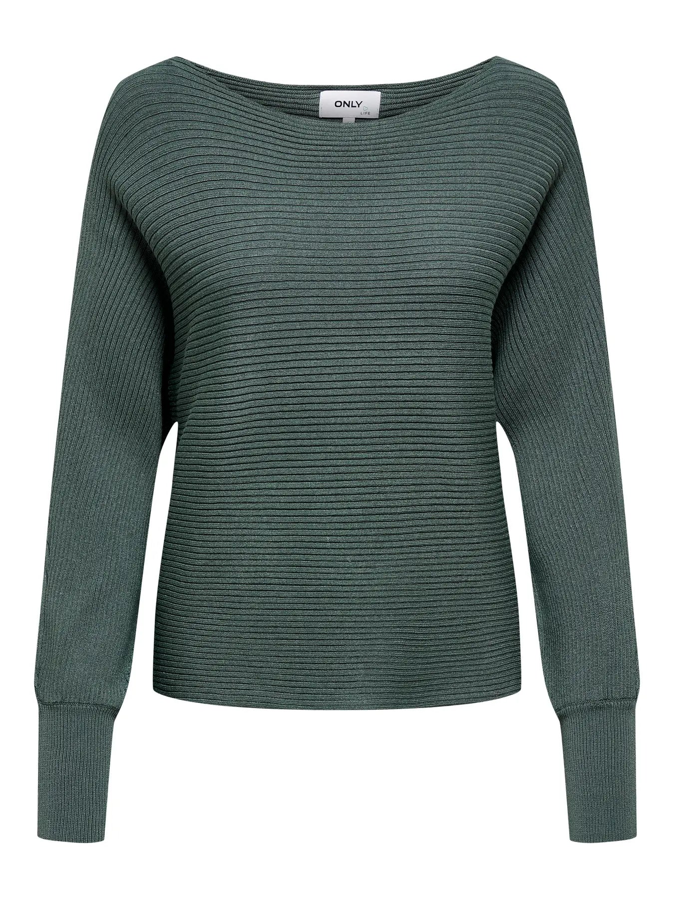 Boat Neck Batwing Sleeve Jumper - Green