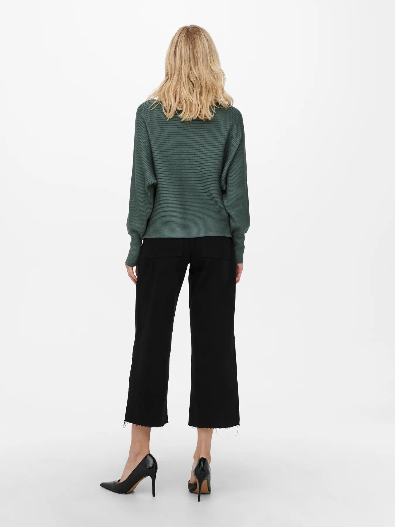 Boat Neck Batwing Sleeve Jumper - Green