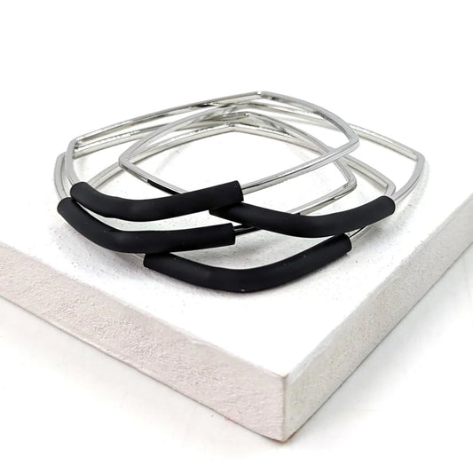 Silver Coloured Rounded Square Bangle