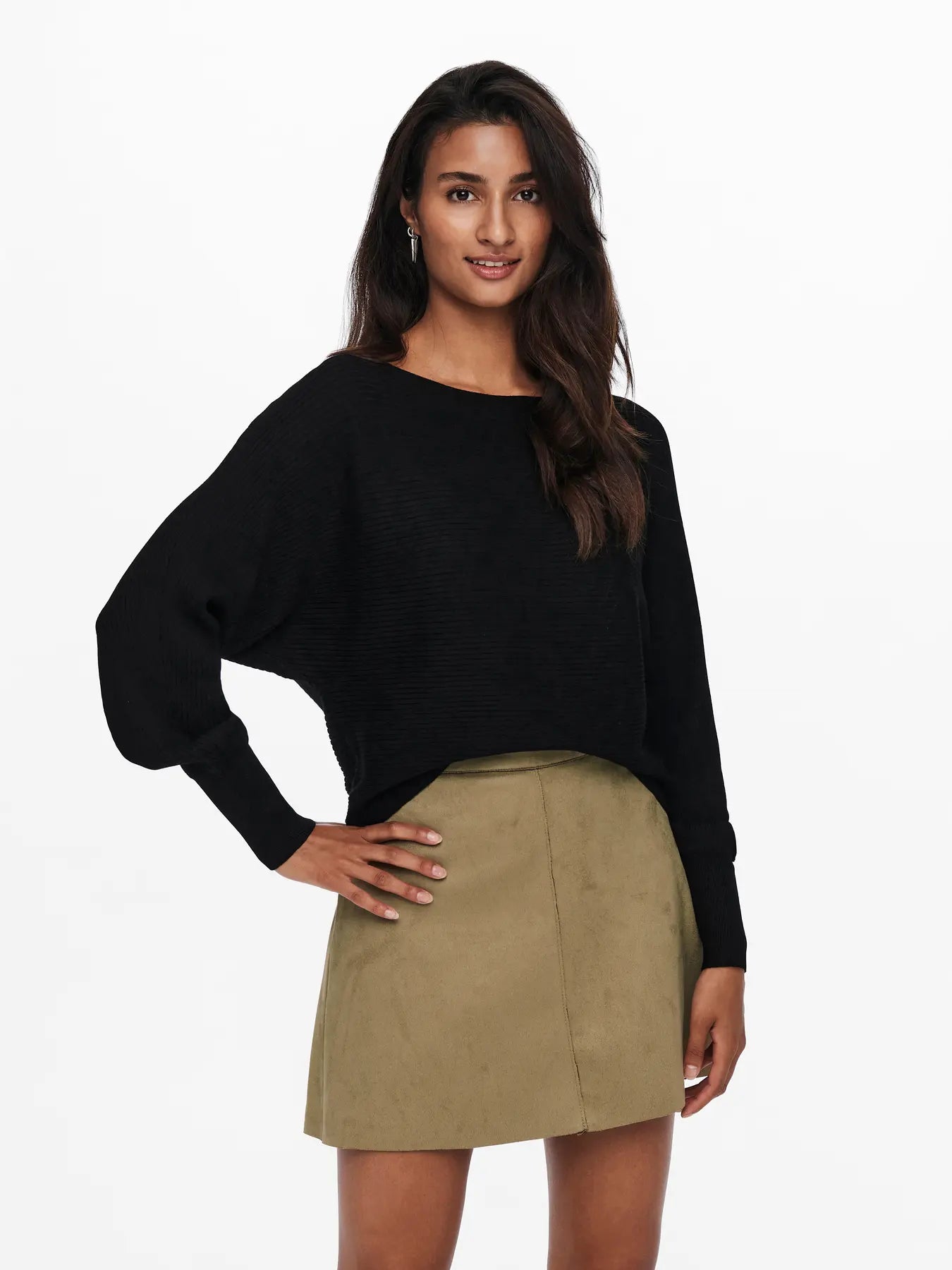 Boat Neck Batwing Sleeve Jumper - Black