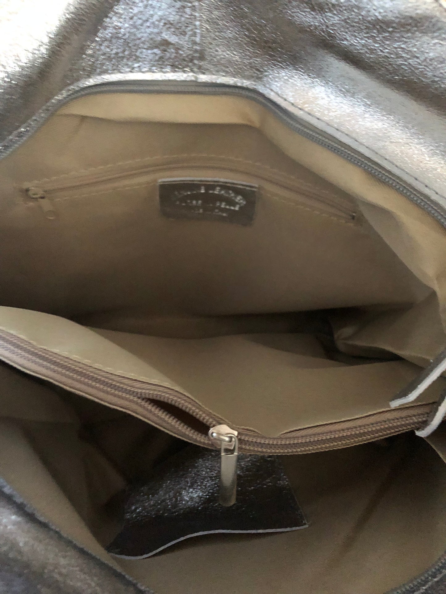 Leather Plain Hobo Bag - Silver