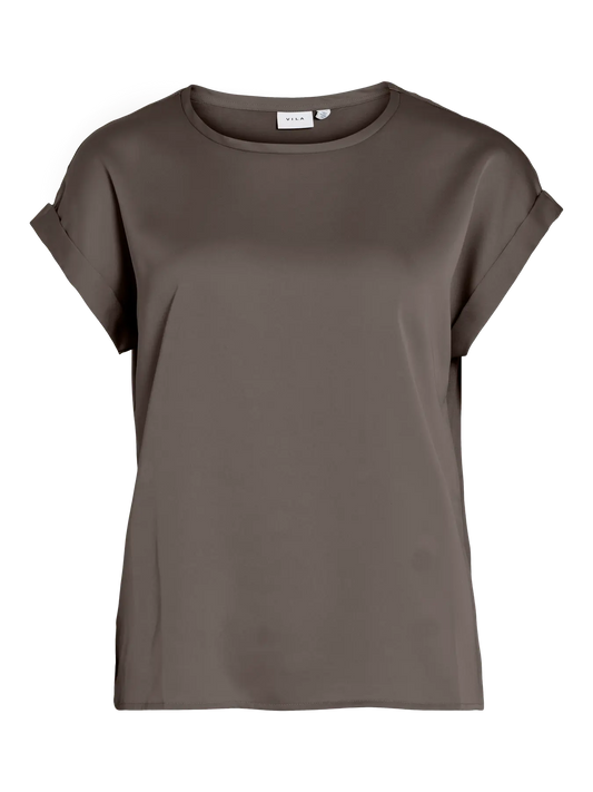 Satin Short Sleeve Top - Grey