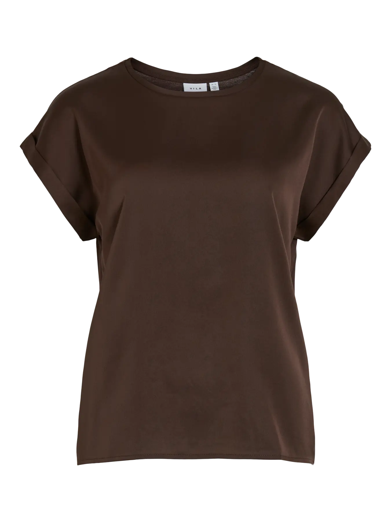 Satin Short Sleeve Top - Chocolate
