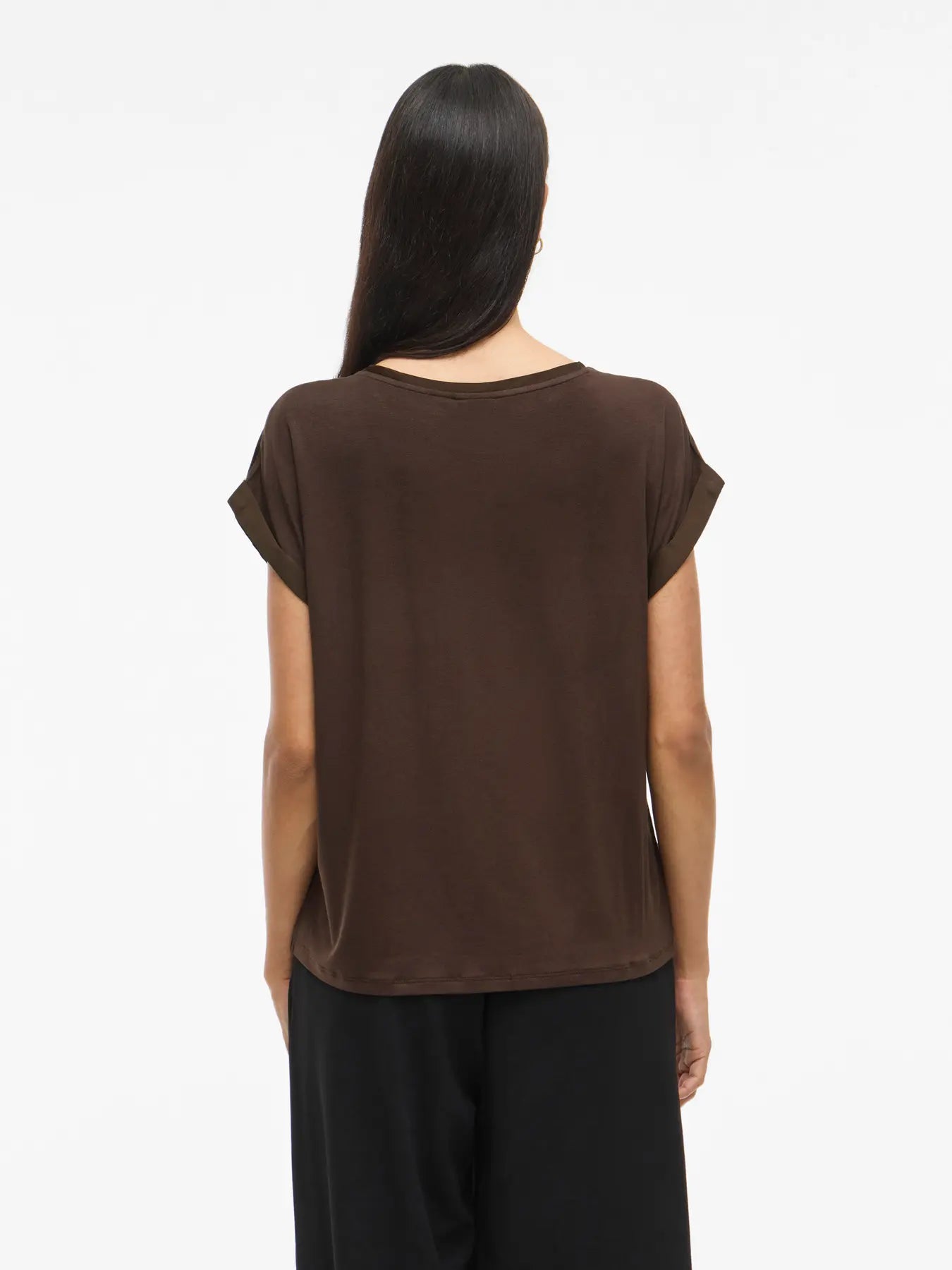 Satin Short Sleeve Top - Chocolate