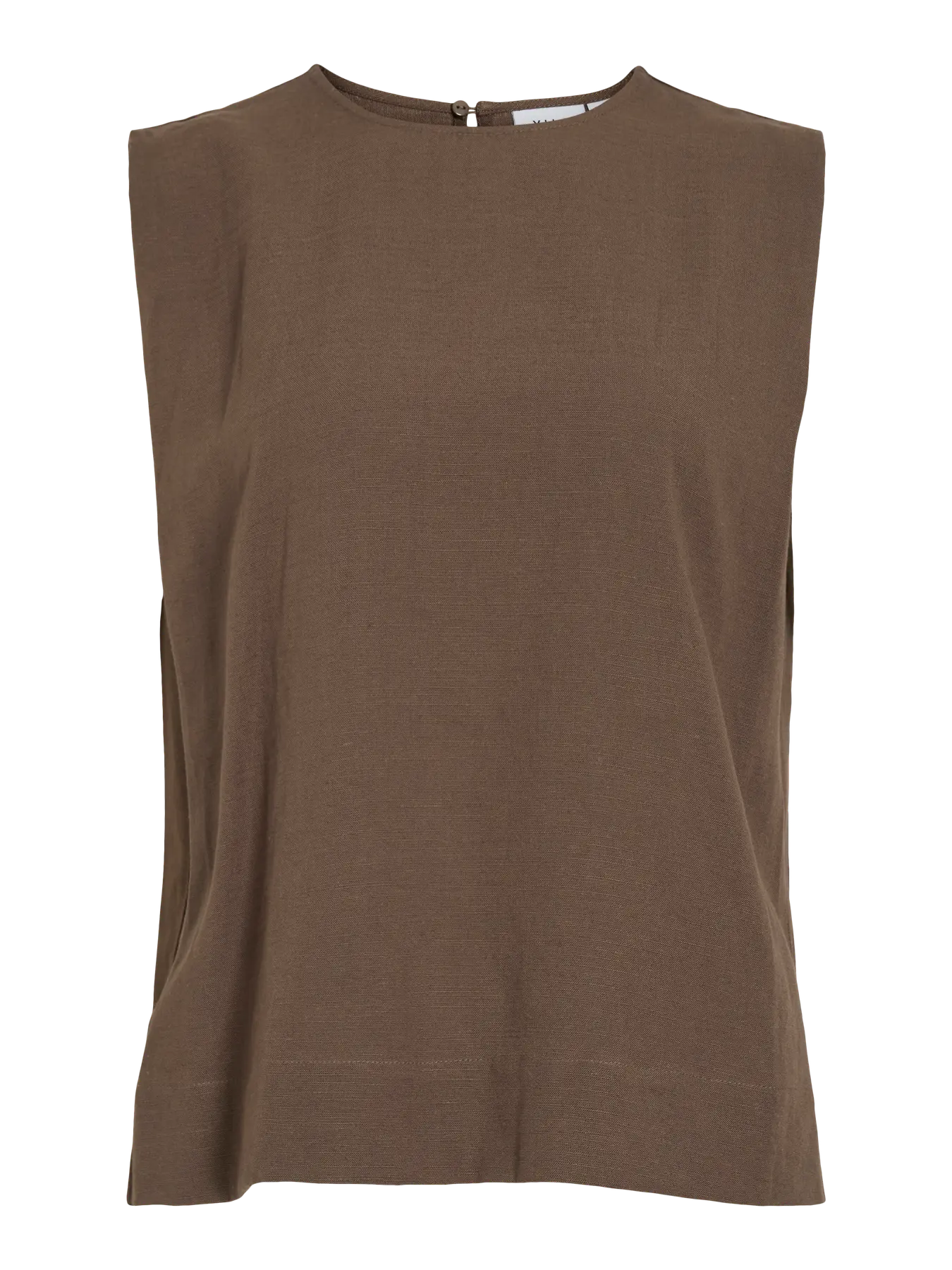 Sleeveless Linen Mix Shell Top - Oatmeal or Brown