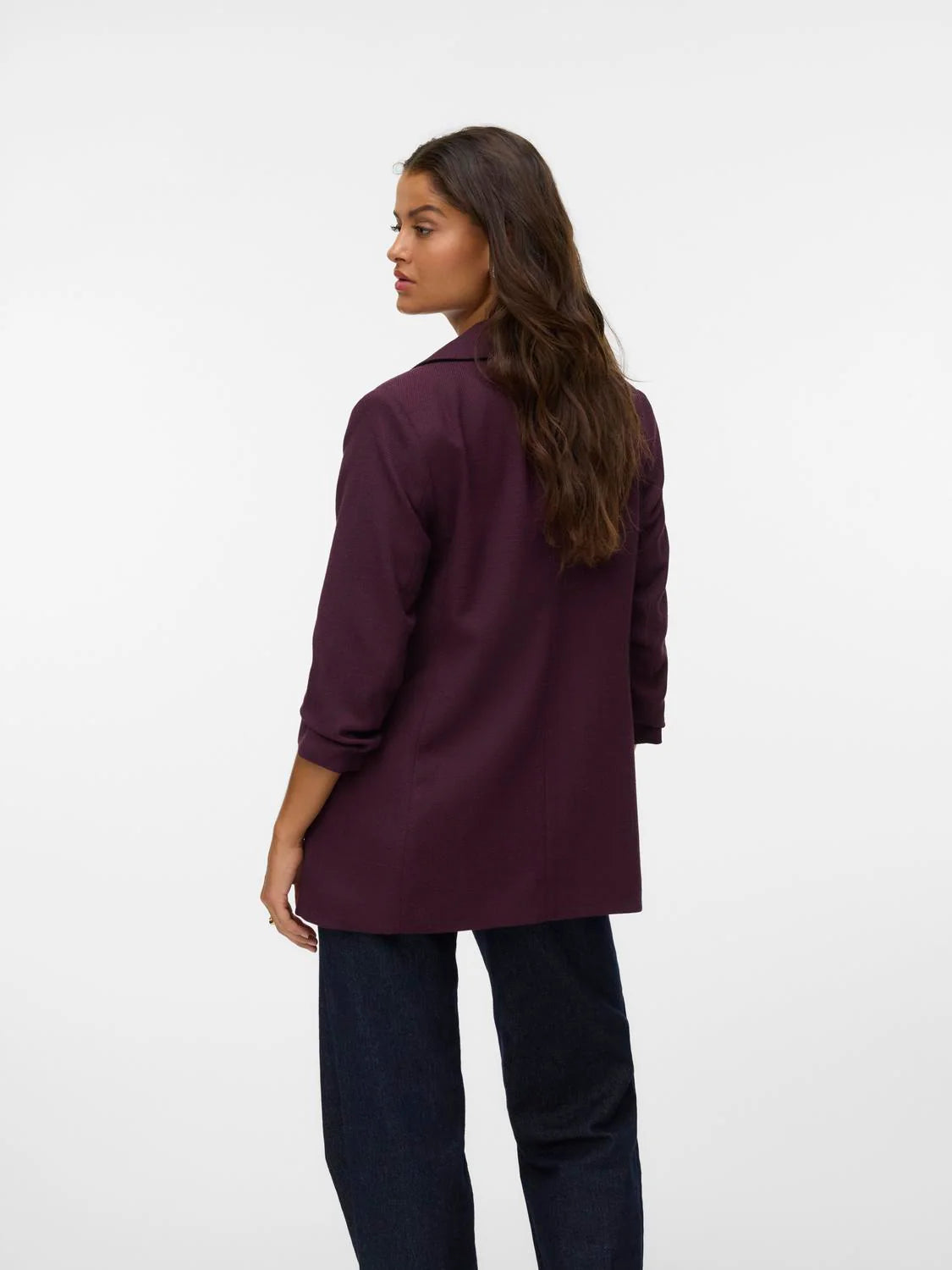 Blazer With 3/4 Ruched Sleeves - Wine