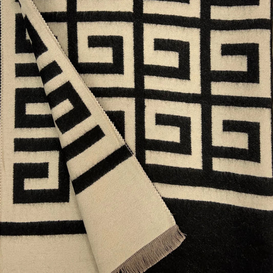 Cashmere Blend Scarf - Black & Ivory