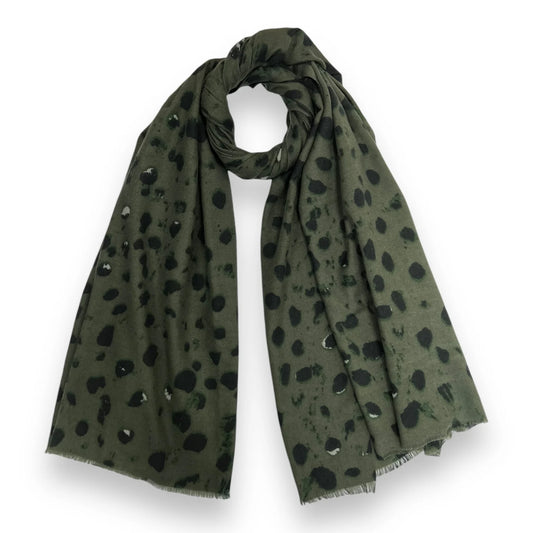 Spotty/Animal Print Scarf - Khaki